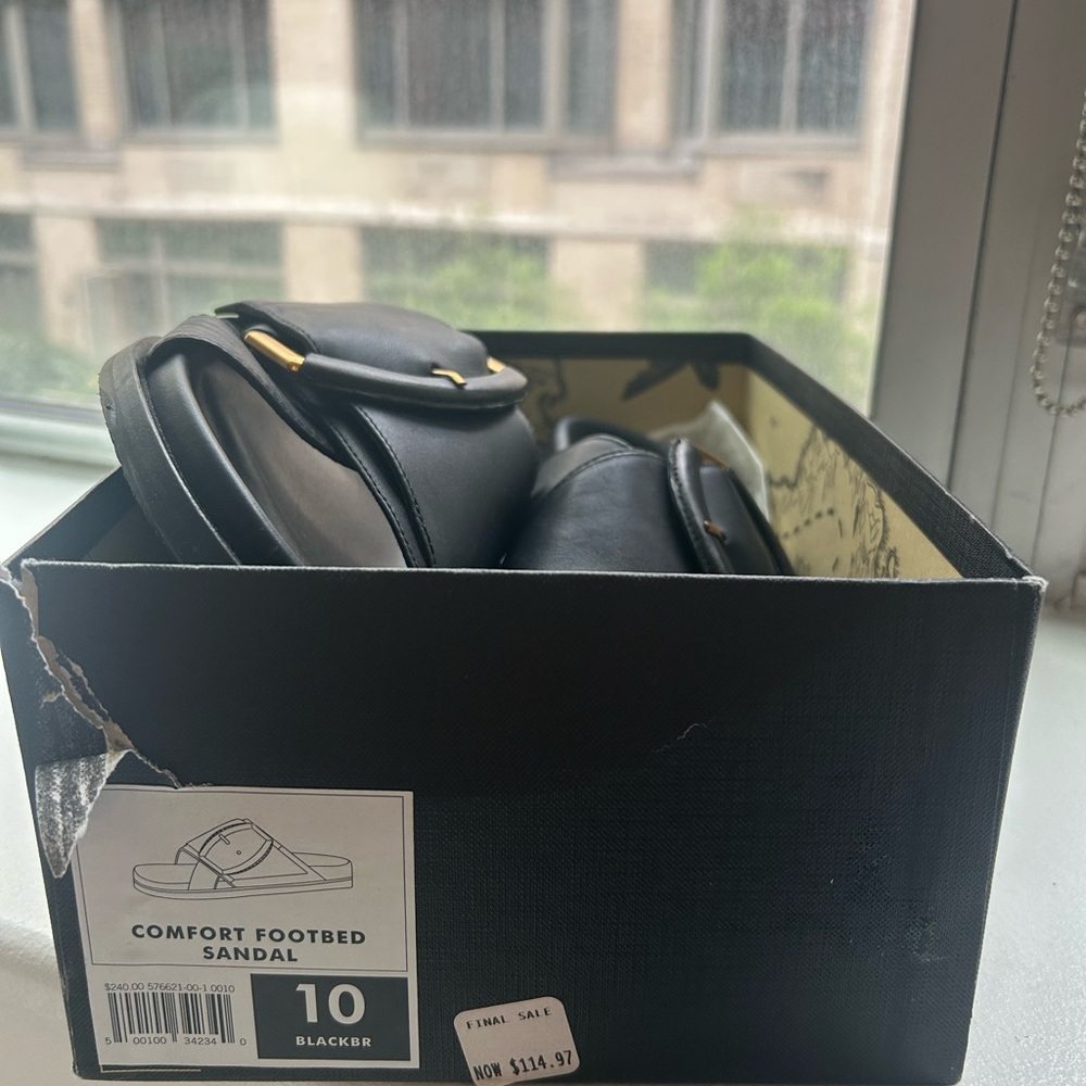 Banana Republic Black Slide Sandals with Gold Buckles - Picture 5 of 5